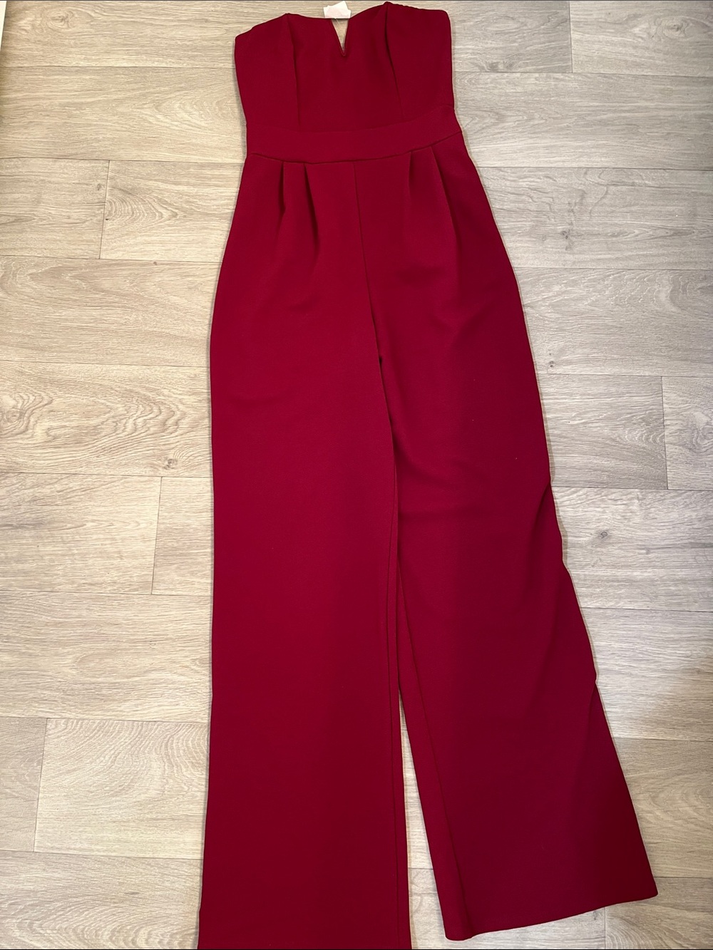 Strapless Wide-Leg Jumpsuit in Burgundy